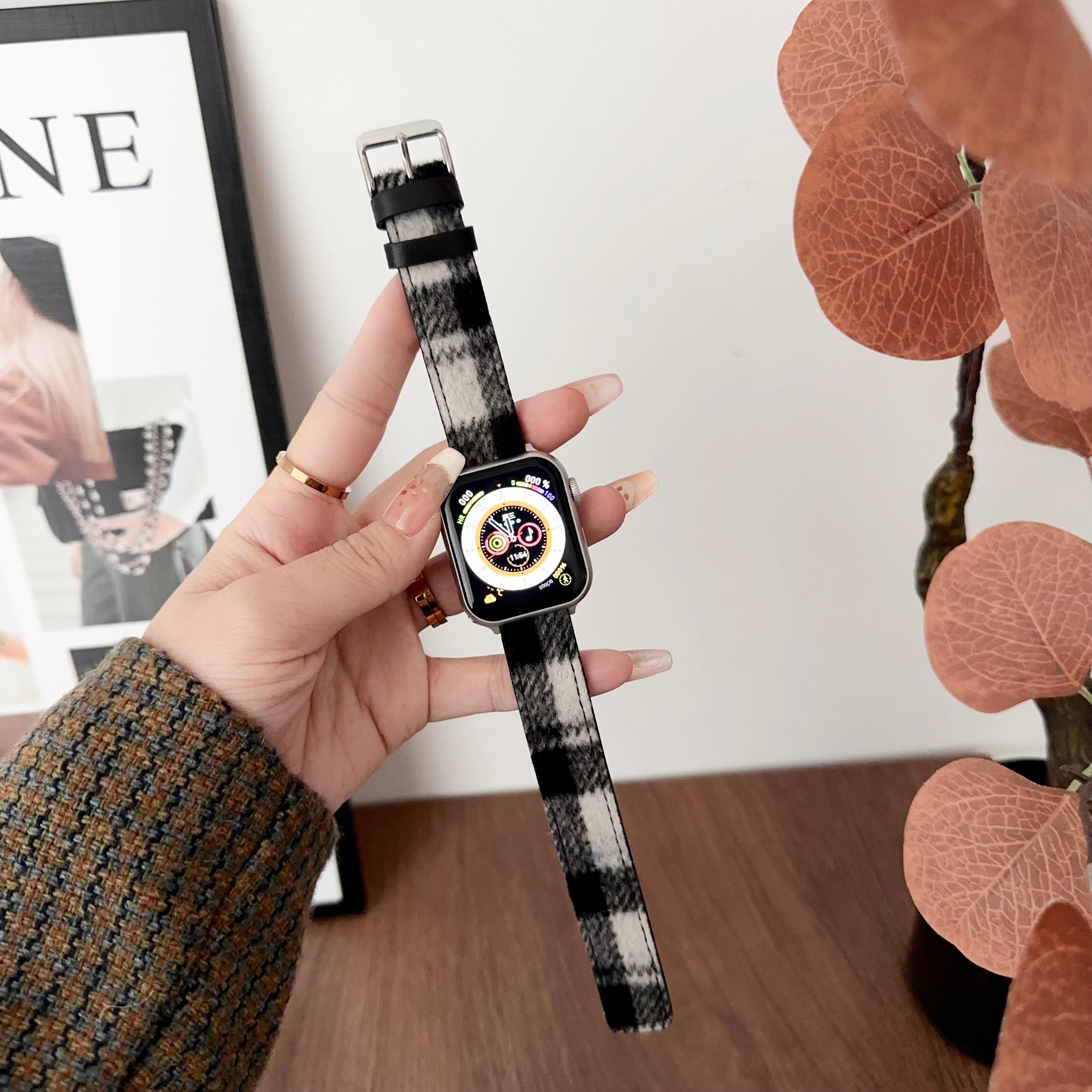 For Apple Watch Series 9 8 7 41mm / 6 5 4 SE (2023) SE (2022) SE 40mm / 3 2 1 38mm Woolen Watch Band - Pink Purple For Apple Watch Series 9 8 7 41mm / 6 5 4 SE (2023) SE (2022) SE 40mm / 3 2 1 38mm Woolen Watch Band - Pink Purple